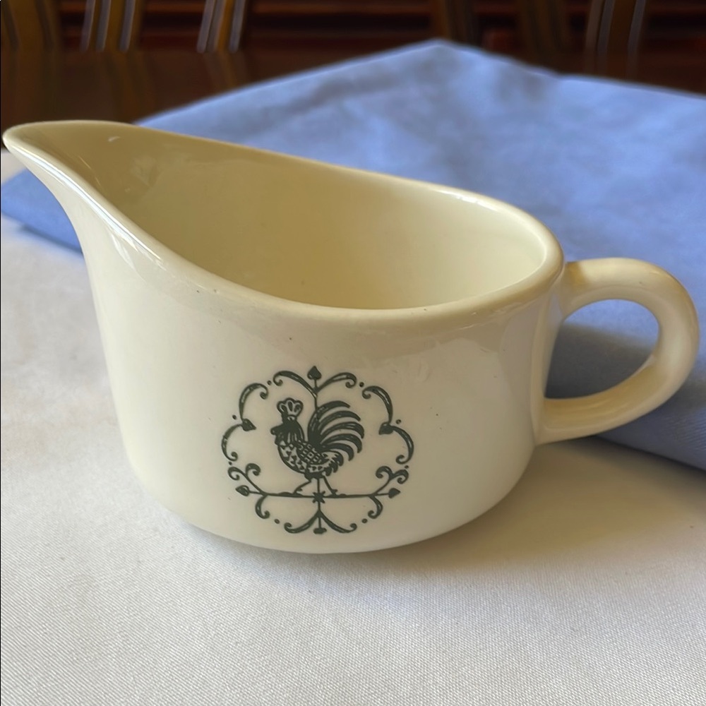 Vintage mid century Scio Pottery Provincial green rooster pattern 8 oz creamer